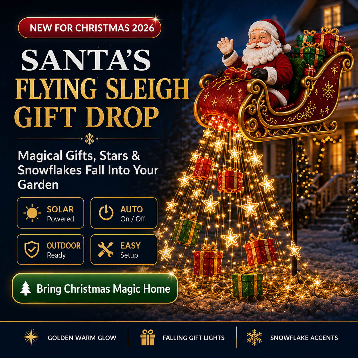 🎅✨ 2026 New Santa's Flying Sleigh Gift Cascade – Solar Christmas Garden Light