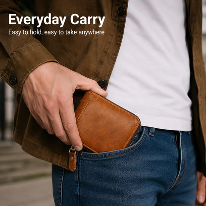 🔥LAST DAY 49% OFF🔥💼 Men Retro PU Leather Zip Wallet, Bifold Card Coin Purse