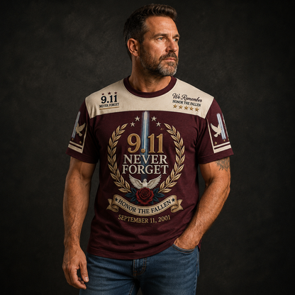 🕊️ 9/11 Memorial Tribute T-Shirt – Twin Towers, Eagle and American Flag Design 🇺🇸 🦅