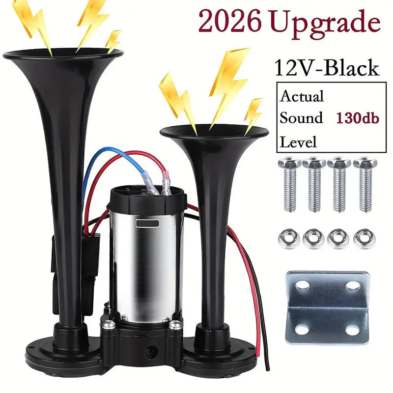 📢🔊2026 Upgraded 12V 130DB Air Horn Dual Horn, Horn Kit with Air Compressor