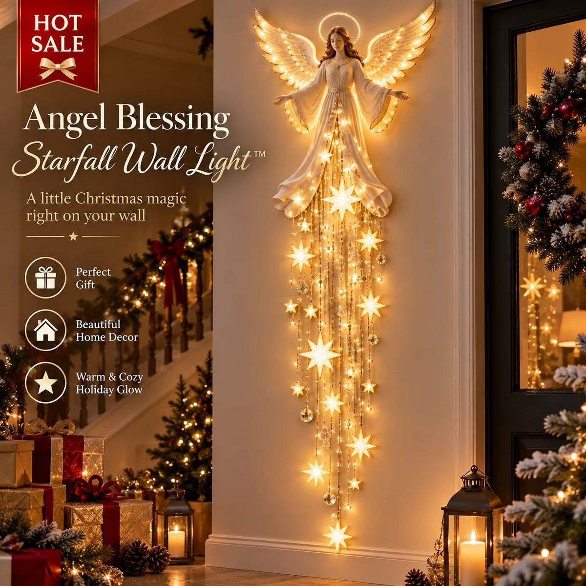 ✨🔥 Angel Blessing Starfall Wall Light™ – Heavenly Christmas Wall Decor