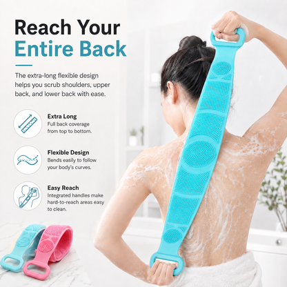 🔥Limited Time 49% OFF🚿 Dual Handle Silicone Back Scrub Strap | Deep Exfoliating Shower Brush