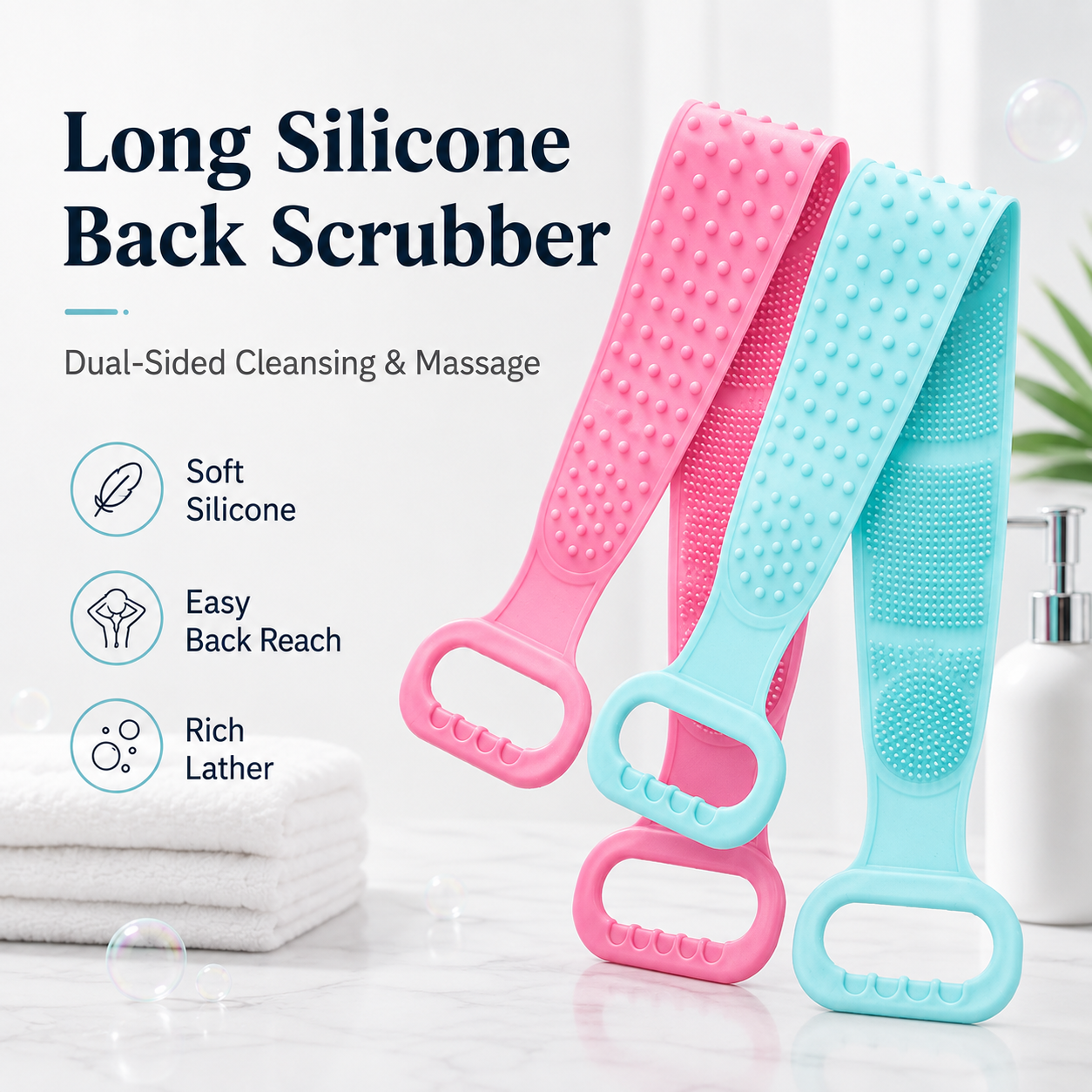 🔥Limited Time 49% OFF🚿 Dual Handle Silicone Back Scrub Strap | Deep Exfoliating Shower Brush