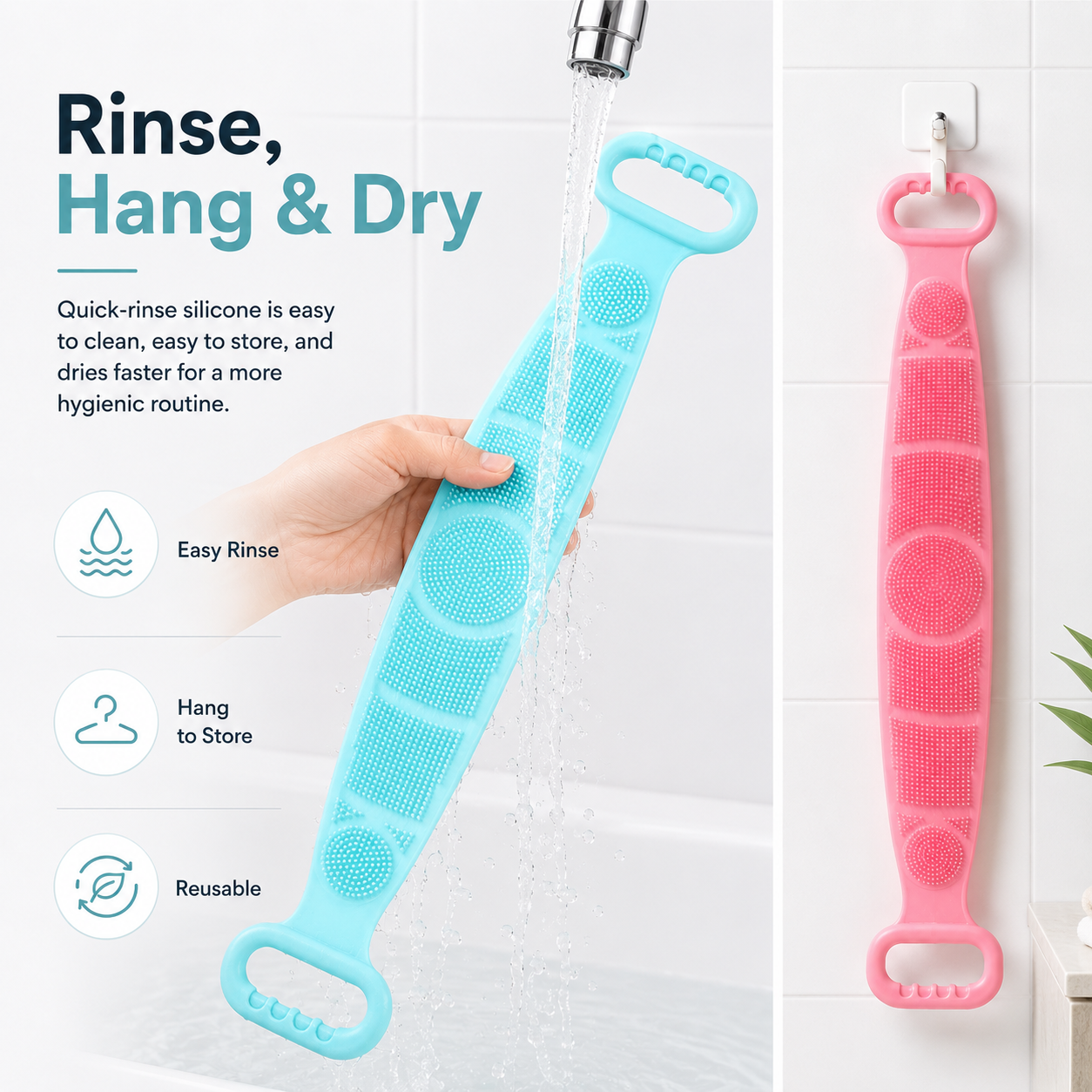 🔥Limited Time 49% OFF🚿 Dual Handle Silicone Back Scrub Strap | Deep Exfoliating Shower Brush