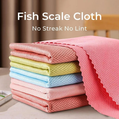 🧽 10-Pack Reusable Fish Scale Microfiber Cleaning Cloths – Super Absorbent, Lint-Free & Streak-Free ✨