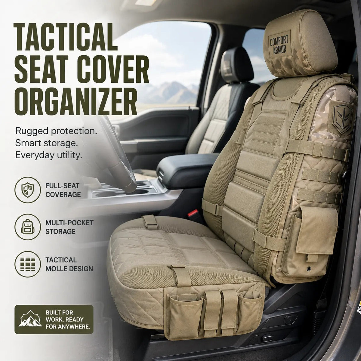 🔥 50% OFF – Rugged MOLLE Truck Seat Cover | Tactical Storage, Tough Seat Protection & All-Day Comfort 🚙