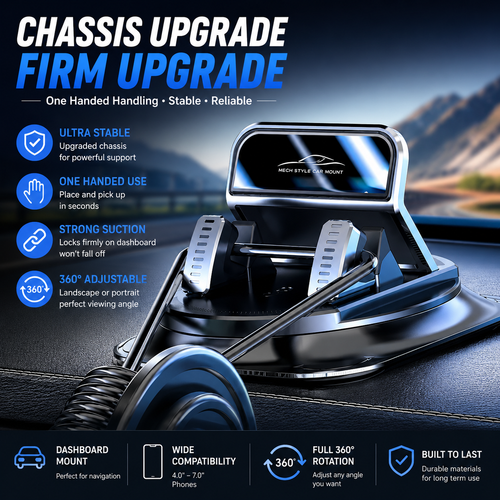 🚗 360° Car Phone Holder 📱 | Dashboard Suction Cup Mount for iPhone & Android 🔄