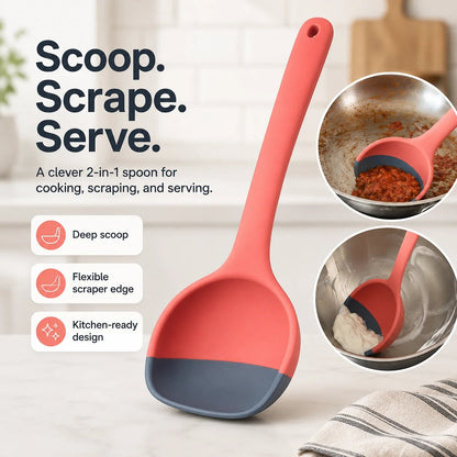 🎉🥄 2-in-1 Silicone Scoop & Scraper Spoon – Multi-Purpose Cooking & Serving Utensil