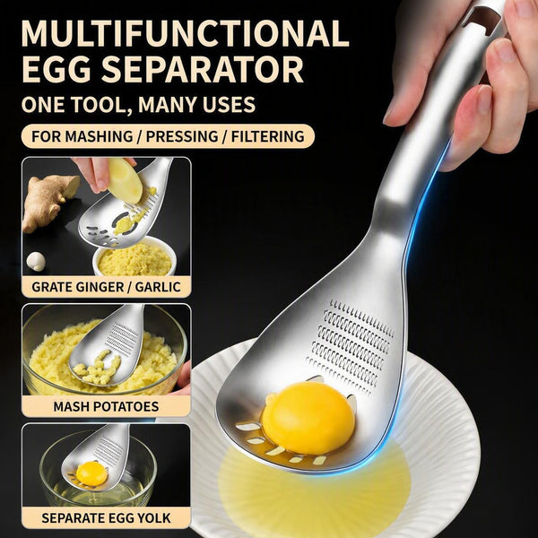 🍳 4-in-1 304 Stainless Steel Kitchen Spoon ✨ Separate, Grate, Mash & Serve
