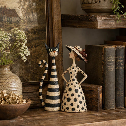 Vintage  Cat & Lady Sculptures