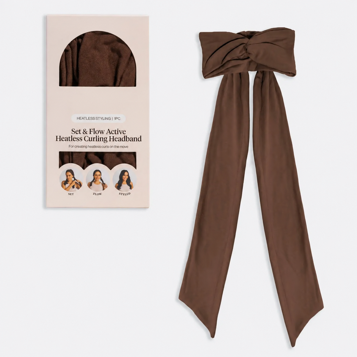 🍫✨ Chocolate Brown Heatless Curling Headband – Soft Waves & Curls Without Heat 💁‍♀️