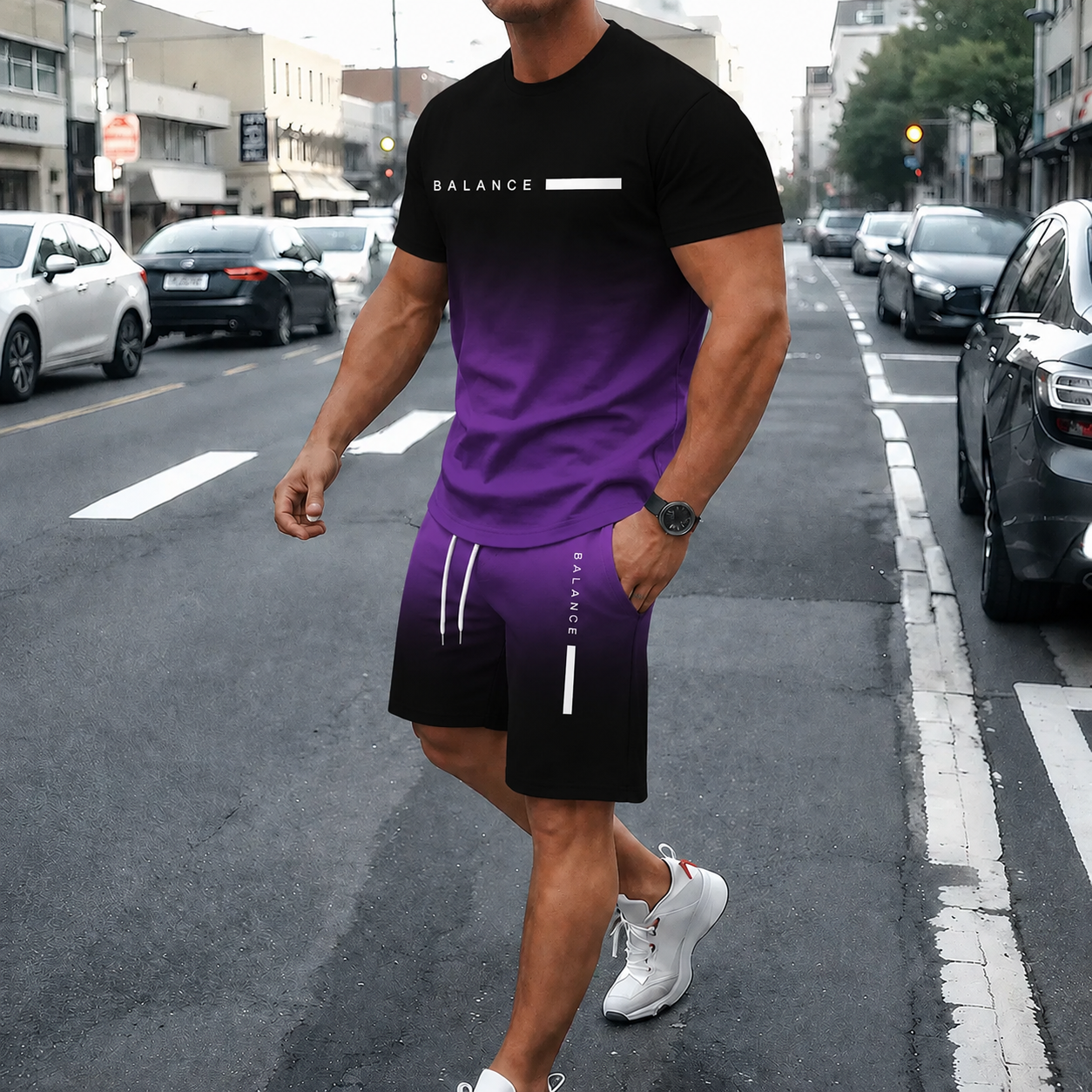 ⚡ Men's Gradient Short Sleeve Tracksuit 2-Piece Set
