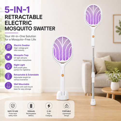 Retractable electric mosquito swatter, 1200mAh rechargeable