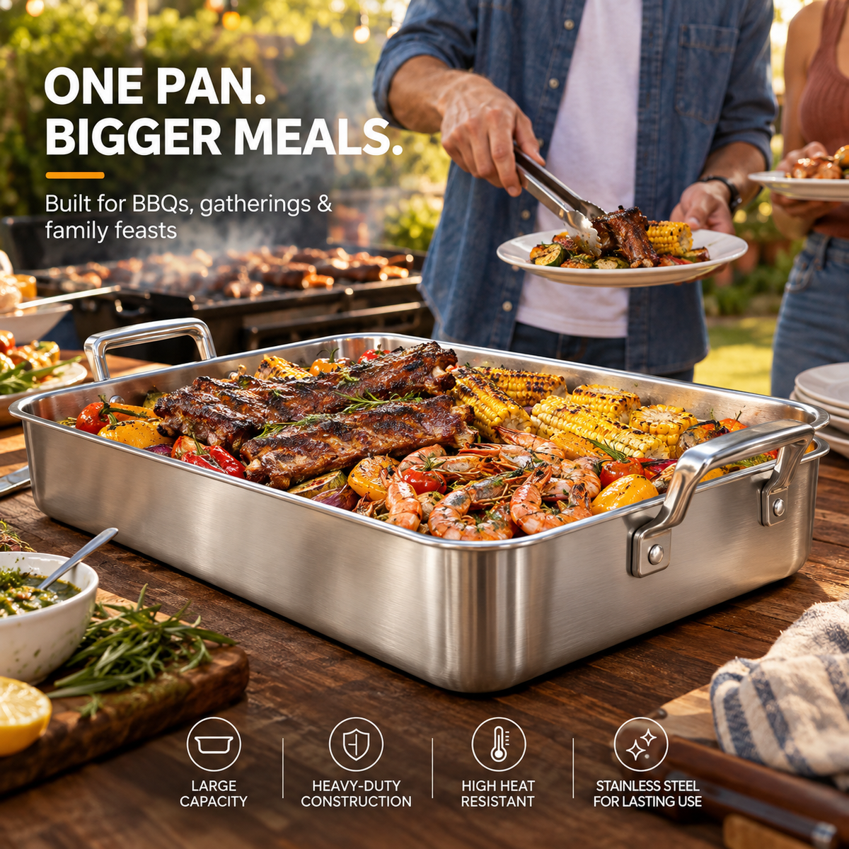 Large, extra-thick, heavy-duty baking pan; high-temperature resistant kitchen tray.