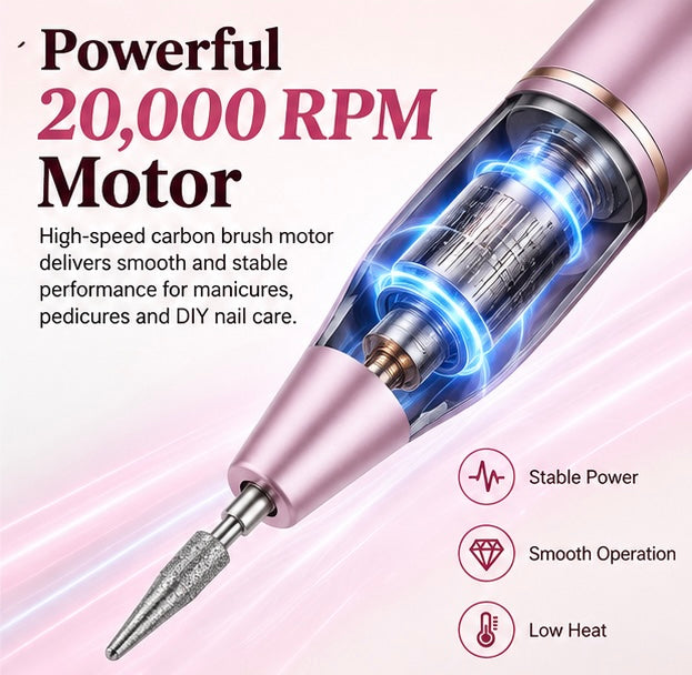 Portable electric nail file with grinding set; suitable for manicures and pedicures; lightweight and portable