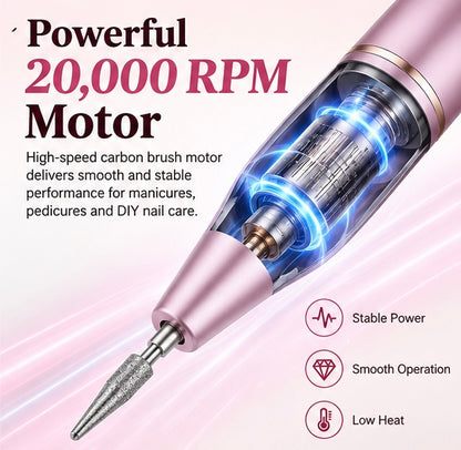 Portable electric nail file with grinding set; suitable for manicures and pedicures; lightweight and portable