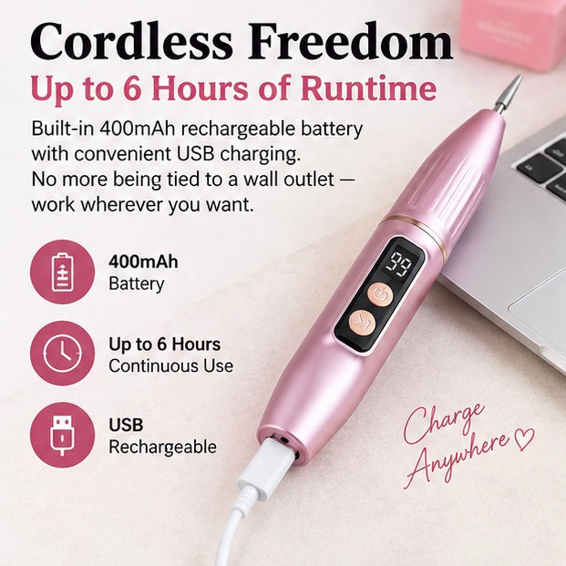 Portable electric nail file with grinding set; suitable for manicures and pedicures; lightweight and portable