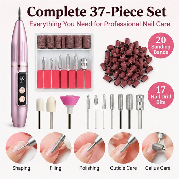 Portable electric nail file with grinding set; suitable for manicures and pedicures; lightweight and portable