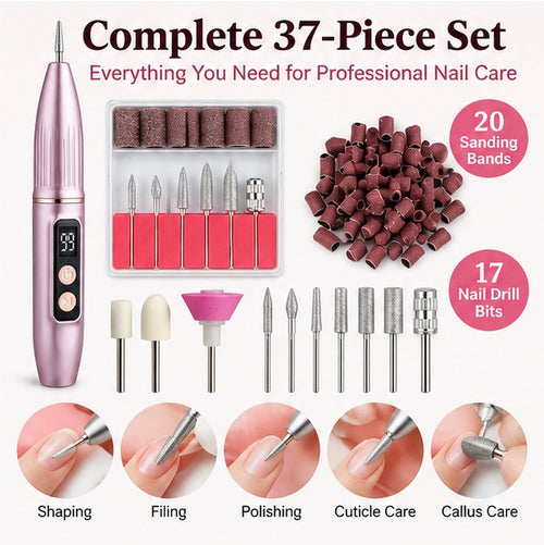 Portable electric nail file with grinding set; suitable for manicures and pedicures; lightweight and portable