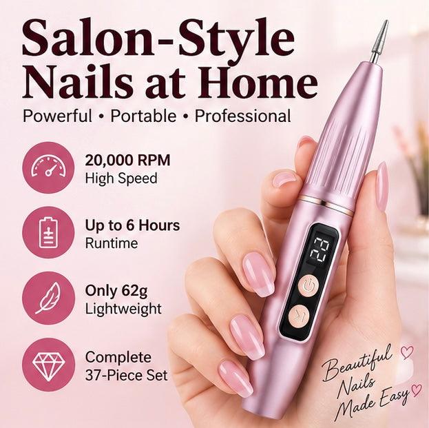 Portable electric nail file with grinding set; suitable for manicures and pedicures; lightweight and portable