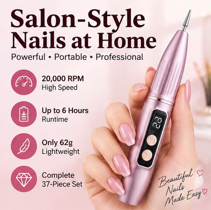 Portable electric nail file with grinding set; suitable for manicures and pedicures; lightweight and portable