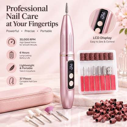 Portable electric nail file with grinding set; suitable for manicures and pedicures; lightweight and portable