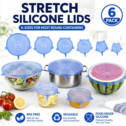 🥣✨ 6-Pack Silicone Stretch Lids – Reusable Food-Grade Container Covers 🍱