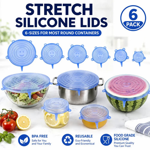 🥣✨ 6-Pack Silicone Stretch Lids – Reusable Food-Grade Container Covers 🍱