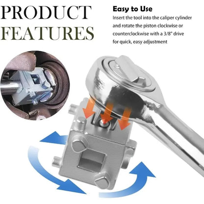 🚗 6-Side Brake Caliper Piston Rewind Tool | 3/8" Drive Rear Brake Compression Tool for Disc Brake Pad Replacement | High-Strength Carbon Steel