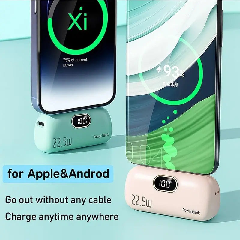 🔋⚡ 5000mAh Mini Portable Charger – 22.5W Output, USB-C & USB-A Ports, Digital Power Display 📱