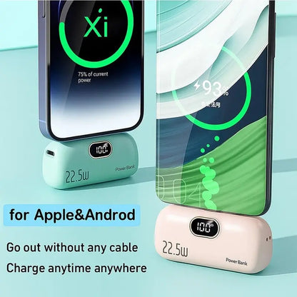 🔋⚡ 5000mAh Mini Portable Charger – 22.5W Output, USB-C & USB-A Ports, Digital Power Display 📱