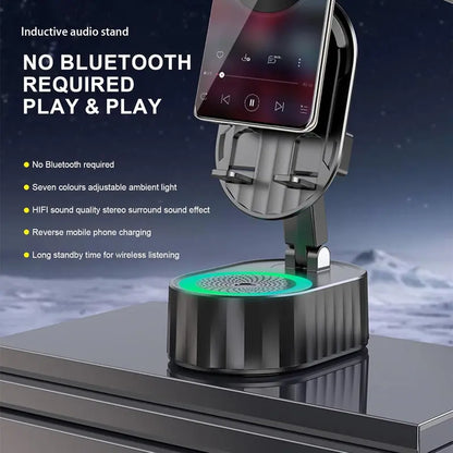 🔊📱5-in-1 Wireless Smartphone Speaker Stand – Bluetooth Audio, LED Light & Power Bank ✨