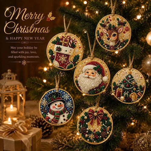 🔥🎁6Pcs/12Pcs Christmas DIY Diamond Painting Ornaments Kit, Xmas Tree Hanging Pendant🎄