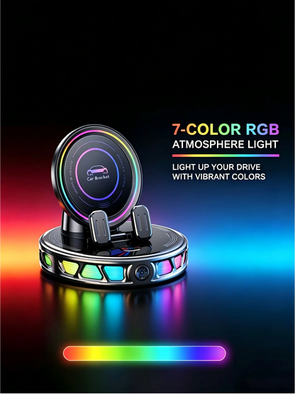 360° Rotating Wireless Charging Car Phone Mount with RGB Ambient Light