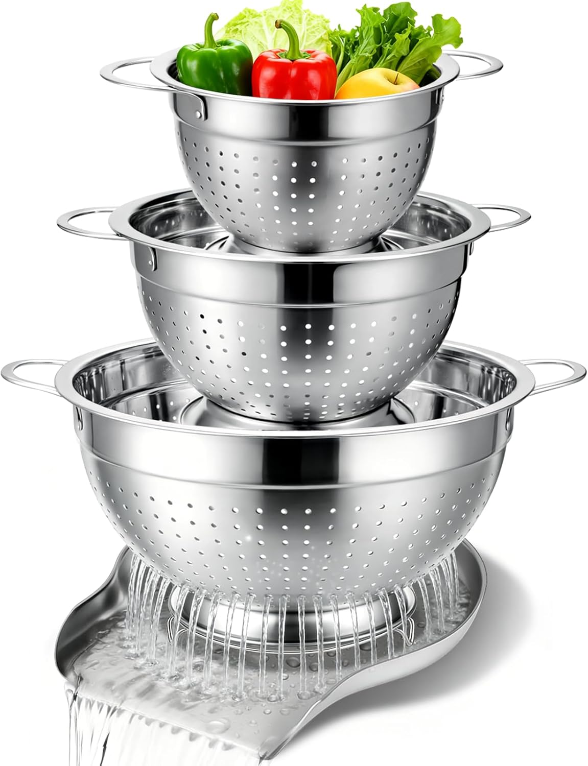 Colander and Strainer Self Drainer Base Plate Stainless Steel for Kitchen