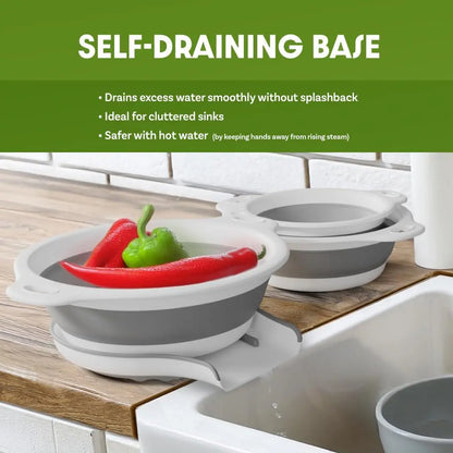 🥬💧 Gevoli 3-Pack Collapsible Colander Set with Self-Draining Base – 3QT, 4QT & 5QT