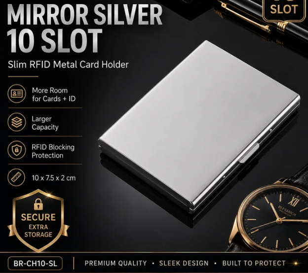 RFID Blocking Metal Card Holder – Slim Stainless Steel Wallet, 6/10 Slot