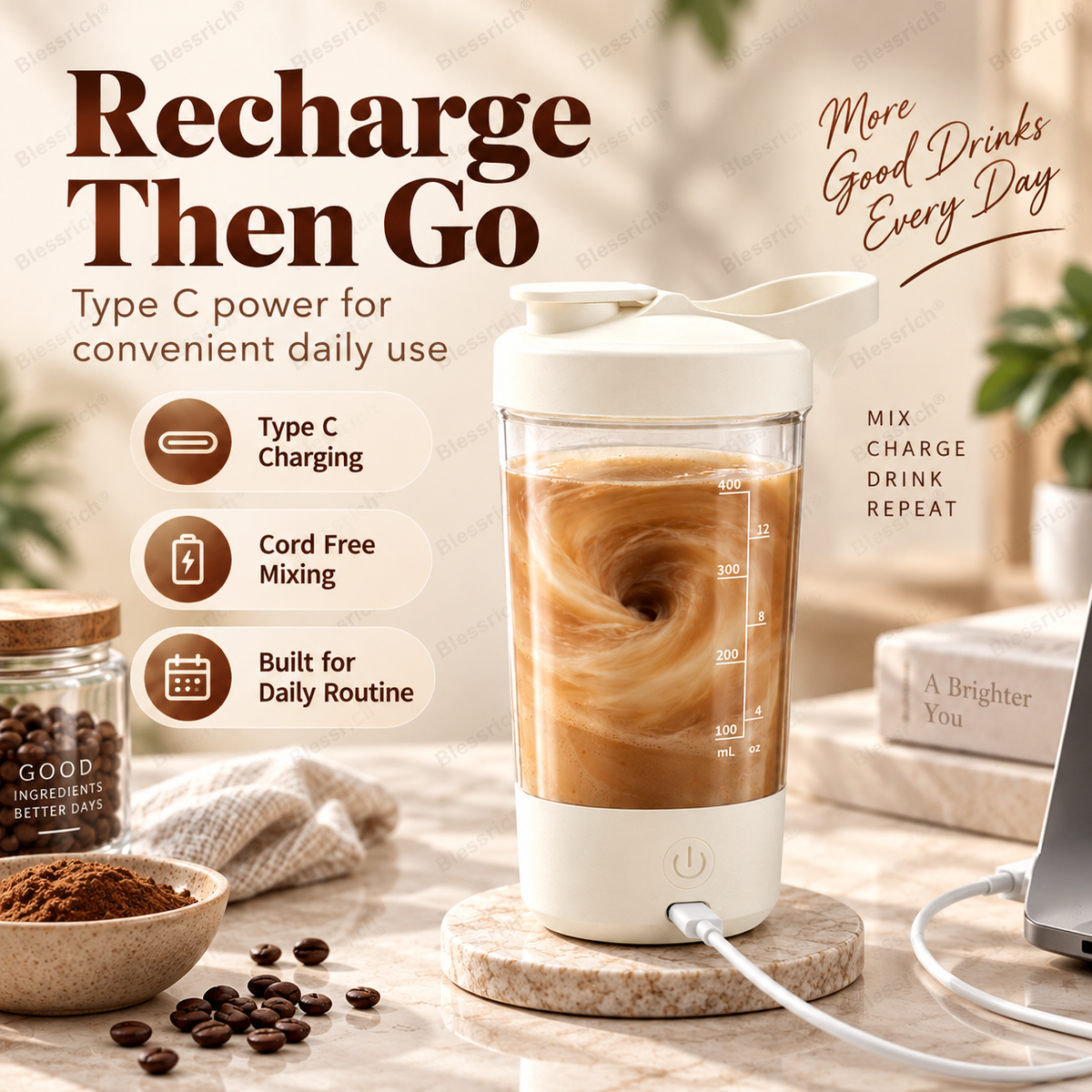 ⚡ Auto Mixing Cup – Self-Stirring Drink Mixer for Effortless, Smooth & Perfectly Blended Drinks