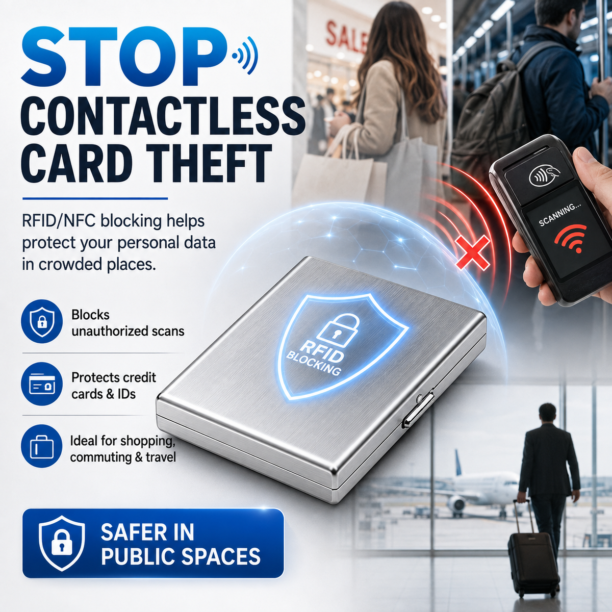 RFID Blocking Metal Card Holder – Slim Stainless Steel Wallet, 6/10 Slot
