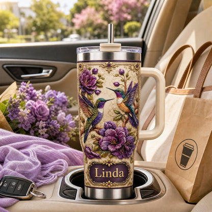 Personalized Hummingbird & Purple Flower Tumbler