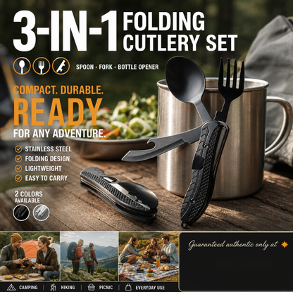 🎉🎉Surprise 50% off！🏕️Must-have for outdoor trips 🍴🥄4-In-1 Outdoor Folding Multifunctional Tableware
