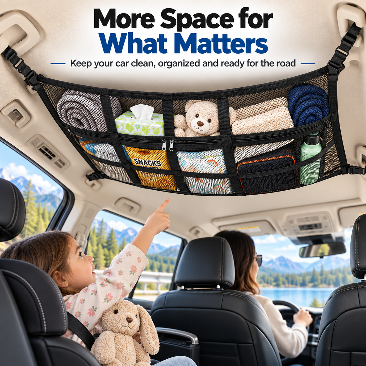 🎁Double-Layer Car Ceiling Cargo Net Storage Organizer