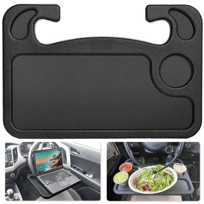 2-in-1 Car Steering Wheel Desk - Black ABS Plastic Food & Laptop Tray