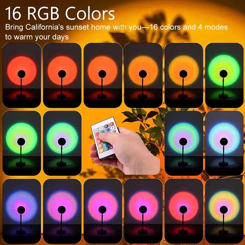 🌅✨ Sunset Projector Lamp – 16 RGB Colors, 180° Rotation & Starry Sky + Moon Effects 🌙