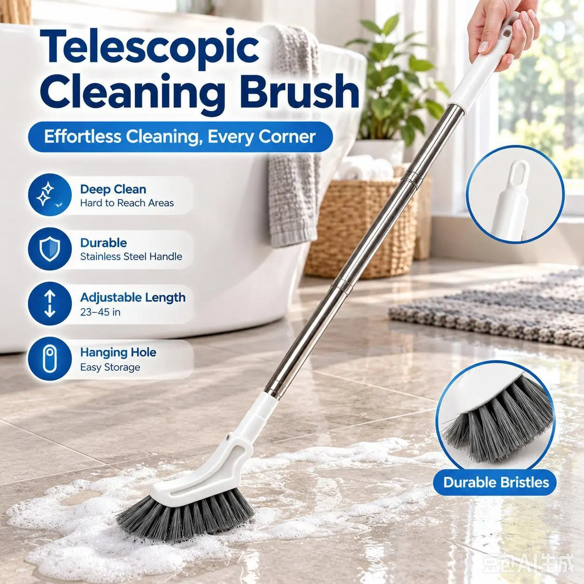 2-Pack Telescopic Crevice Cleaning Brush – Adjustable Stainless Steel Long Handle