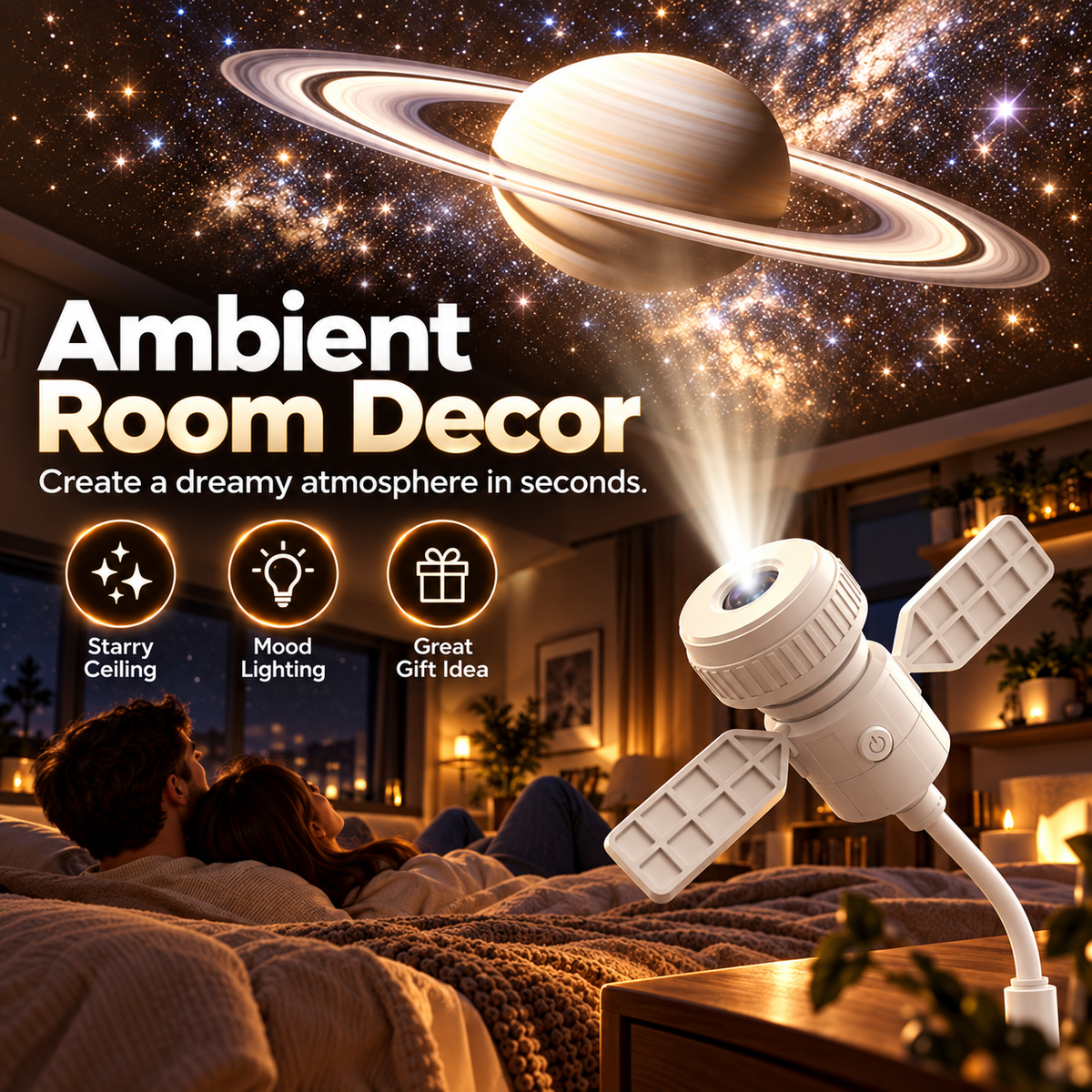 7-Pattern Star Projector Night Light – USB Galaxy Ceiling Lamp for Bedroom