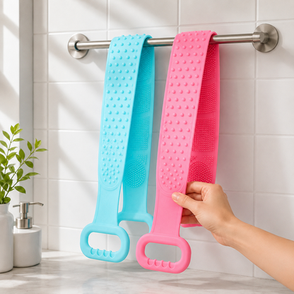 🔥Limited Time 49% OFF🚿 Dual Handle Silicone Back Scrub Strap | Deep Exfoliating Shower Brush