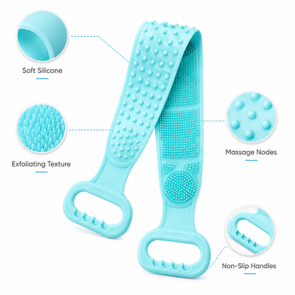 🔥Limited Time 49% OFF🚿 Dual Handle Silicone Back Scrub Strap | Deep Exfoliating Shower Brush