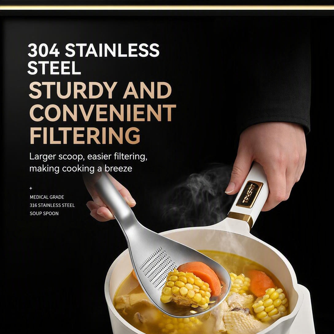🍳 4-in-1 304 Stainless Steel Kitchen Spoon ✨ Separate, Grate, Mash & Serve