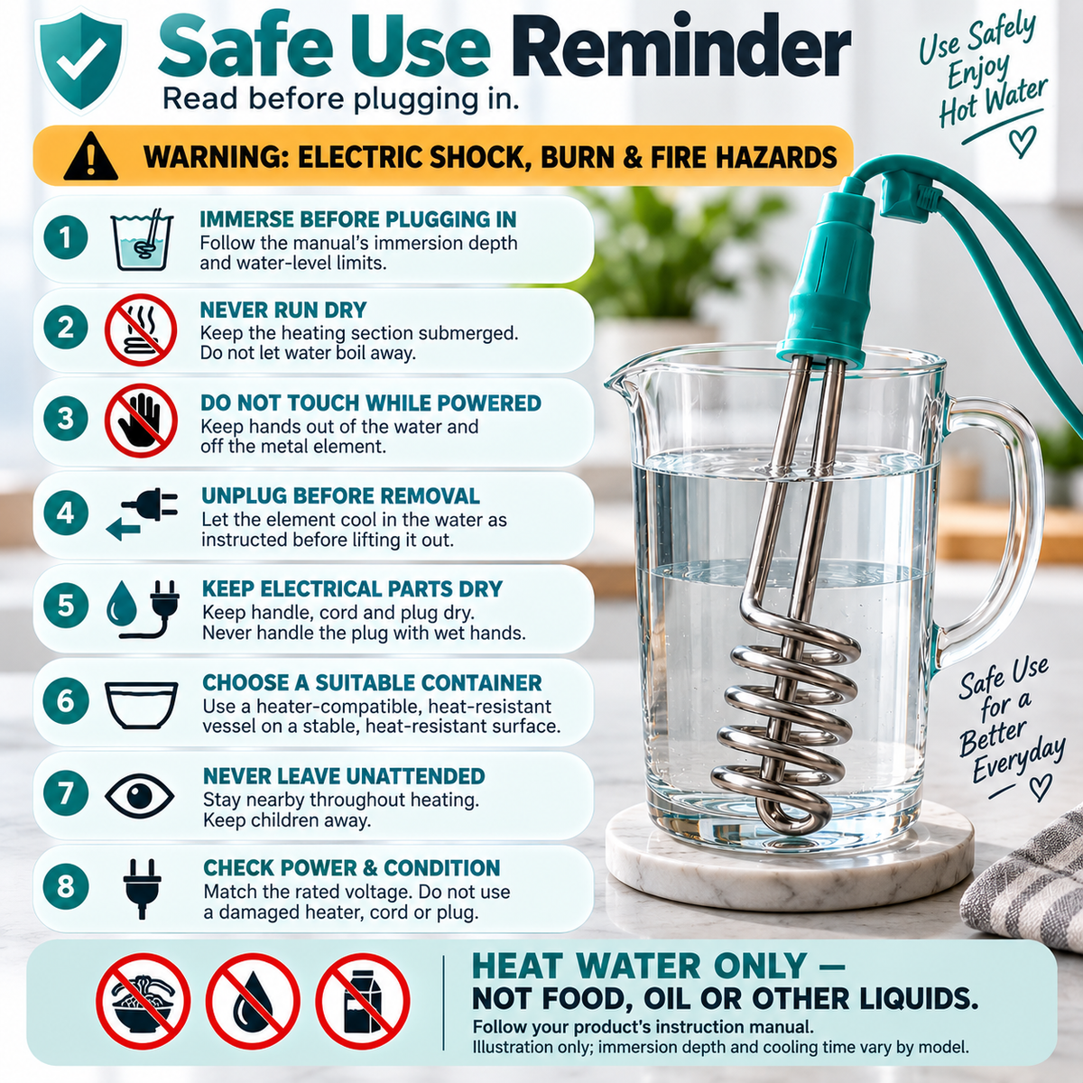 🔌 Portable Immersion Water Heater – Compact Plug-In Design for Small Spaces